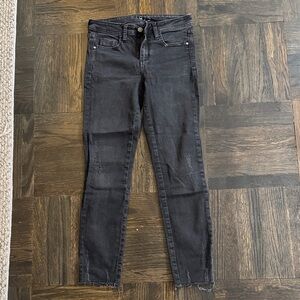 Used ZARA Black Women's Skinny Black Distressed Denim Jeans - US Size 2 / EU 34